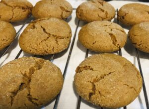 Snap shot of my molasses cookies, with a dusty sugar coating on top.