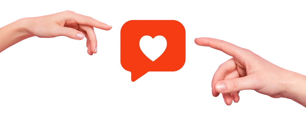 Two hand reaching for each other with a heart icon in the center.